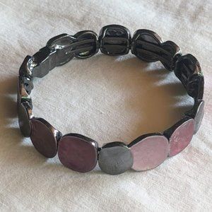 Pink Enamel and Silver-Tone Bracelet